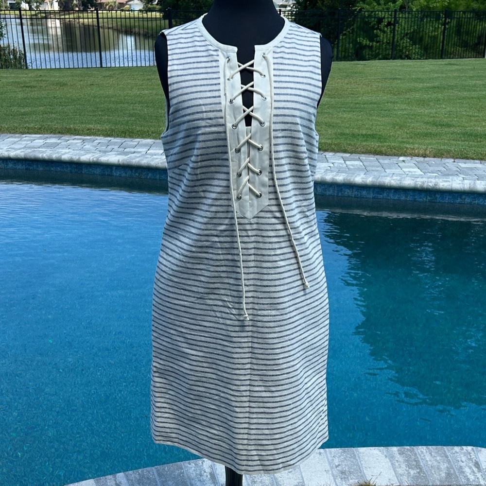 Cremiux off white and blue striped nautical style dress. NWOT sz small